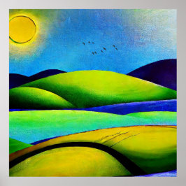 Póster Paisaje de las colinas verdes