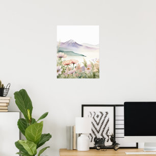Póster Paisaje de las Montañas Acuáticas Wildflower Pos