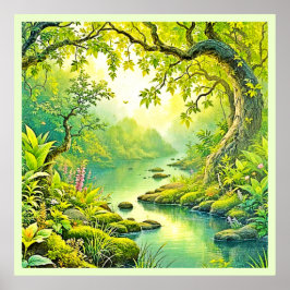 Póster Paisaje de los bosques iluminados por el sol