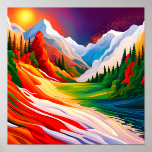 Póster Paisaje de los ríos montañosos de colores audaces