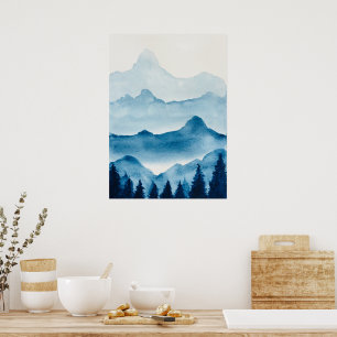 Póster Paisaje de montaña acuarela