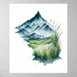 Póster Paisaje de montaña acuarela