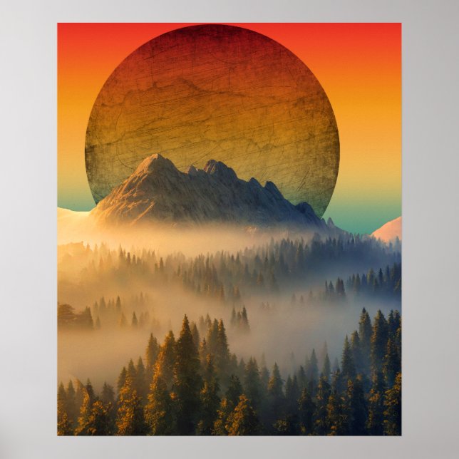 PÓSTER PAISAJE DE MONTAÑA DAWN FOREST NATURALEZA SUNSET (Frente)