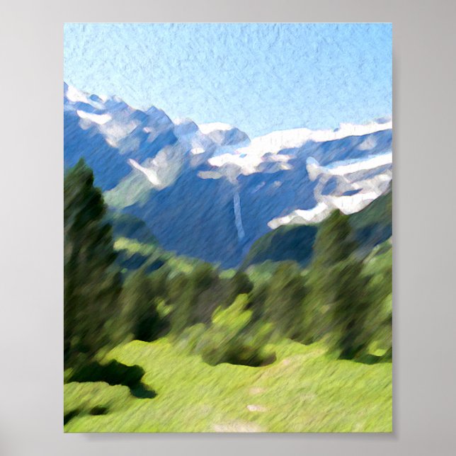 Póster Paisaje de montaña de pintura acuarela más moderna (Frente)