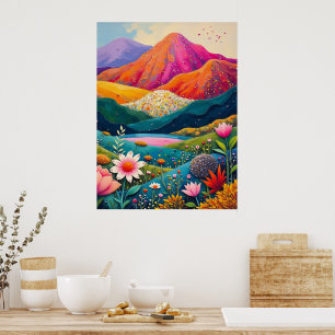 Póster Paisaje de montaña floral Vivid - Naturaleza vibra