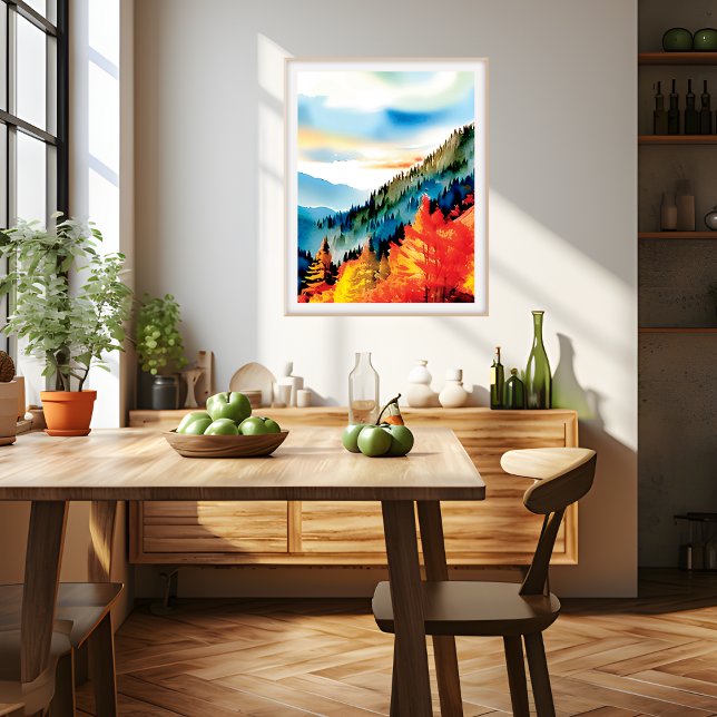 Póster Paisaje de montaña inspirado en otoño (Mountain Landscape Autumn Inspired Poster)