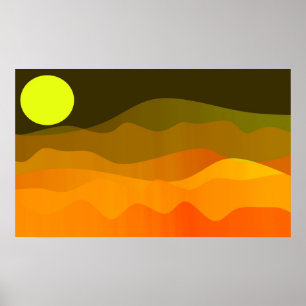 Póster Paisaje de Montaña Moon Estilo Retro Minimalista