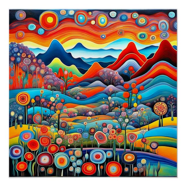 Póster Paisaje de montaña psicodélico 1 (Anverso)