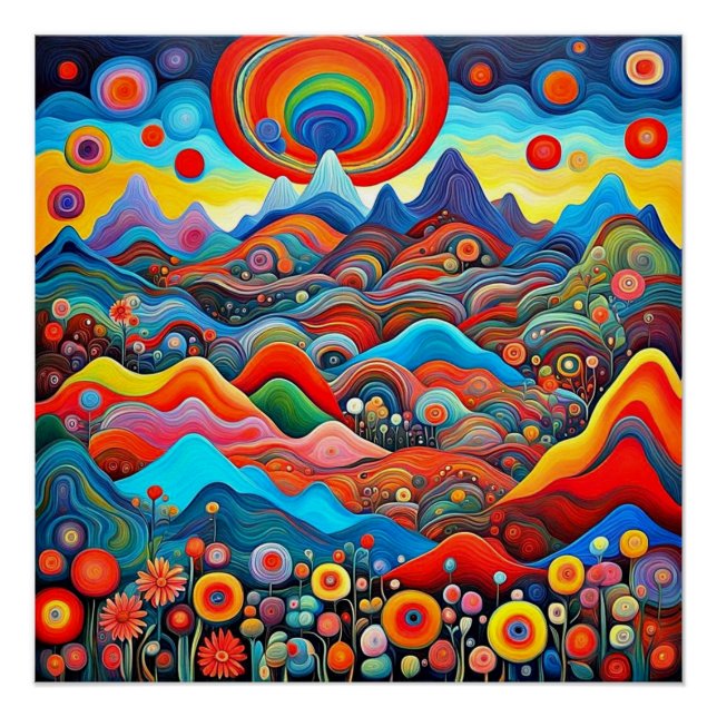 Póster Paisaje de montaña psicodélico 3 (Anverso)