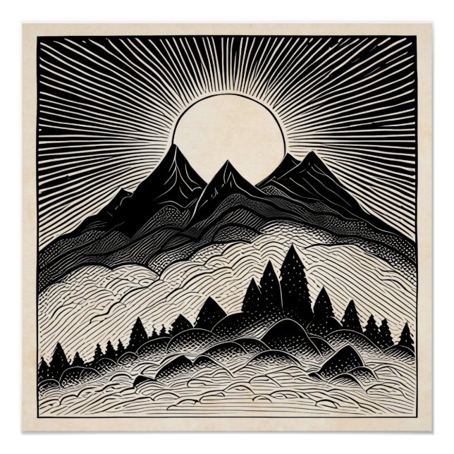 Póster Paisaje de montaña Retro (Anverso)