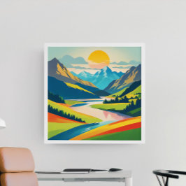Póster Paisaje de montaña retro Arte de pared acrílico