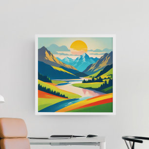 Póster Paisaje de montaña retro Arte de pared acrílico