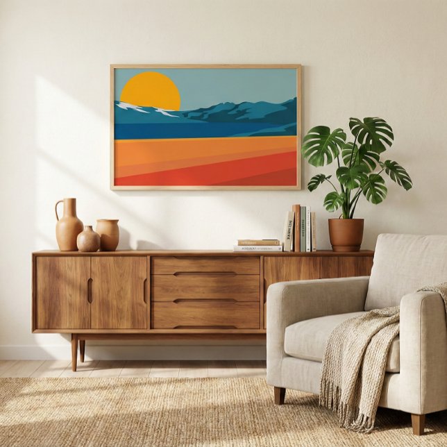 Póster Paisaje de montaña retro Ilustracion amarillo azul (Subido por el creador)