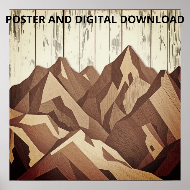 Póster Paisaje de montaña sobre fondo de madera rústica (Subido por el creador)