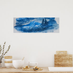 Póster Paisaje de Montañas y Árboles Polares