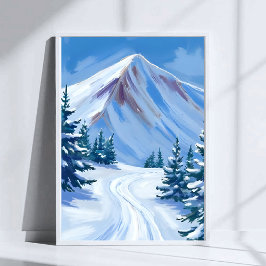 Póster Paisaje de naturaleza de nieve en acuarela de mont