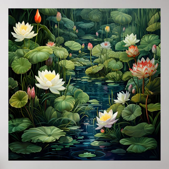 Póster Paisaje de Nature Lotus Water Lily Pond (Frente)