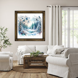 Póster Paisaje de nieve de los bosques de invierno