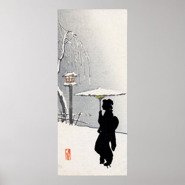 Póster Paisaje de nieve y Geisha japonesa (Frente)