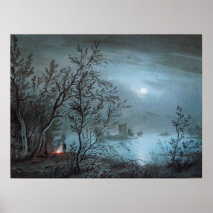 PÓSTER PAISAJE DE NOCTURNA ROMÁNTICA EN AZUL
