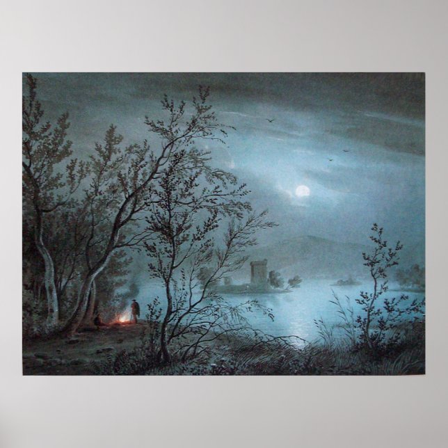 PÓSTER PAISAJE DE NOCTURNA ROMÁNTICA EN AZUL (Frente)