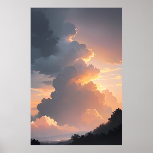 Póster Paisaje de nubes al atardecer (Frente)
