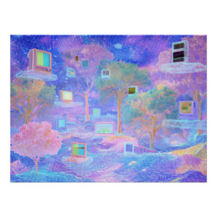 Póster Paisaje de nubes vaporwave con ventanas flotantes