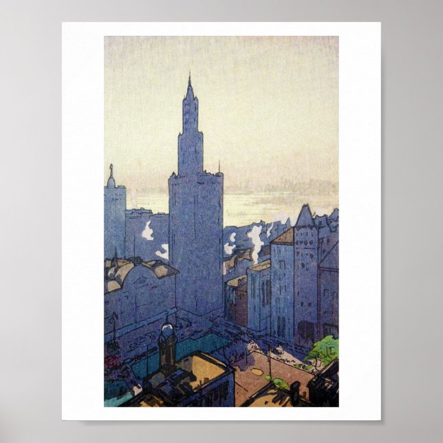Póster Paisaje de Nueva York, Hiroshi Yoshida, Woodcut (Frente)
