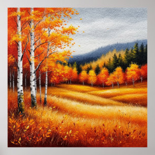 Póster Paisaje de otoño con abedules