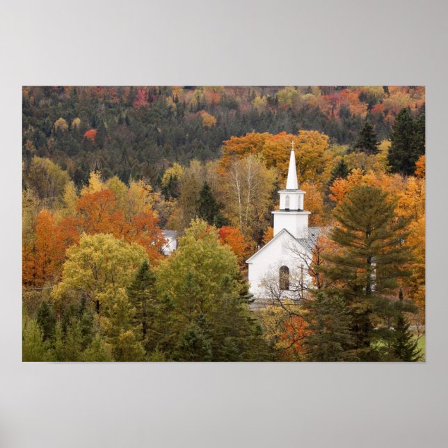 Póster paisaje de otoño con iglesia, Vermont, EE. UU. (Frente)