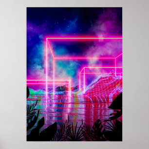 Póster Paisaje de palmeras neón: Cubo