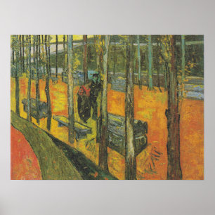 Póster Paisaje de parque otoñal naranja vintage Van Gogh
