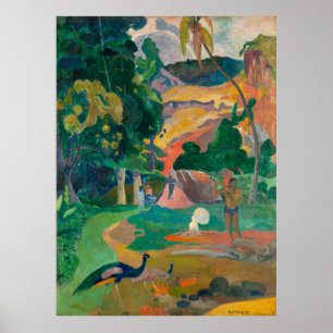 Póster Paisaje de Paul Gauguin Matamoe con pavos reales