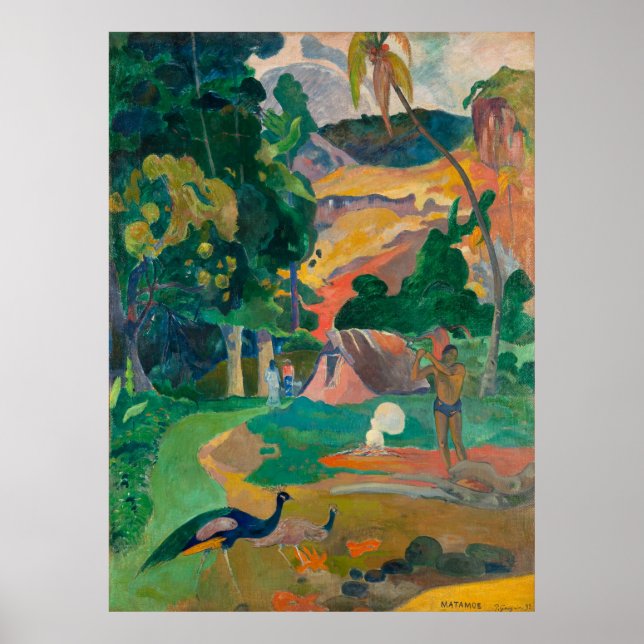 Póster Paisaje de Paul Gauguin Matamoe con pavos reales (Frente)