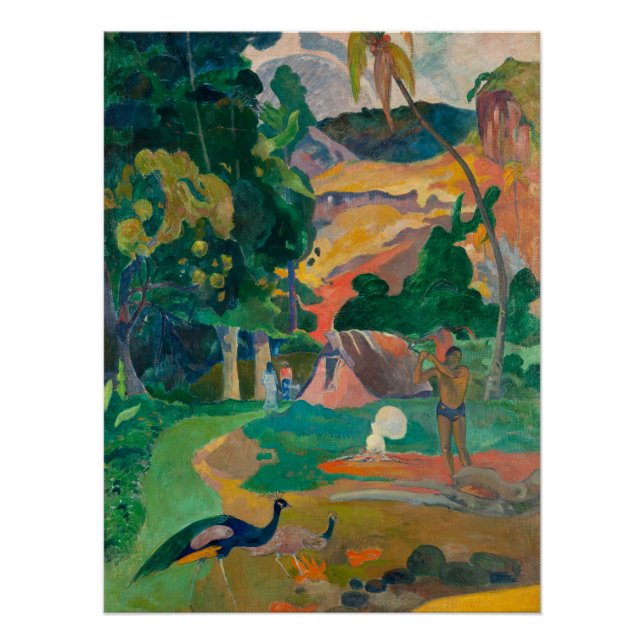 Póster Paisaje de Paul Gauguin Matamoe con pavos reales (Anverso)