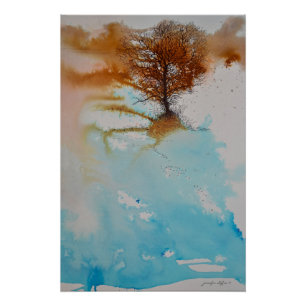 Póster Paisaje de pintura abstracta de árbol