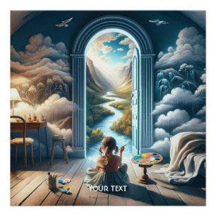 Póster Paisaje de pintura de Chica lindo y fantástico