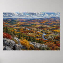 Póster Paisaje de pintura del valle del río otoñal