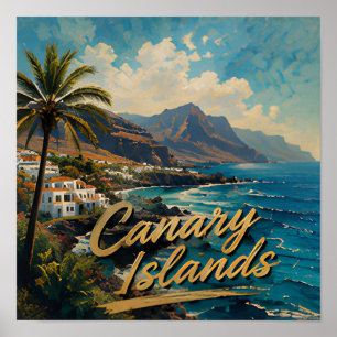 Póster Paisaje de playa de acuarela de las Islas Canarias