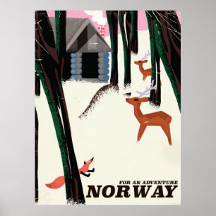 Póster Paisaje de poster de viajes vintage de Noruega