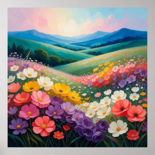 Póster Paisaje de pradera de flores silvestres 🌼