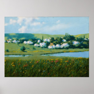 Póster Paisaje de primavera con un estanque Stanisław Wit