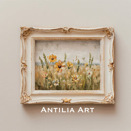 Póster Paisaje de primavera de pinturas de campo de flore