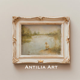 Póster Paisaje de primavera vintage de pintura de pato a