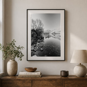 Póster Paisaje de reflexión del lago con montañas