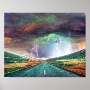 Póster Paisaje de relámpagos en la autopista