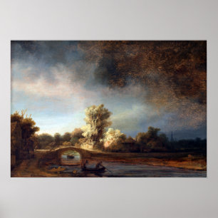 Póster Paisaje de Rembrandt con un puente de piedra
