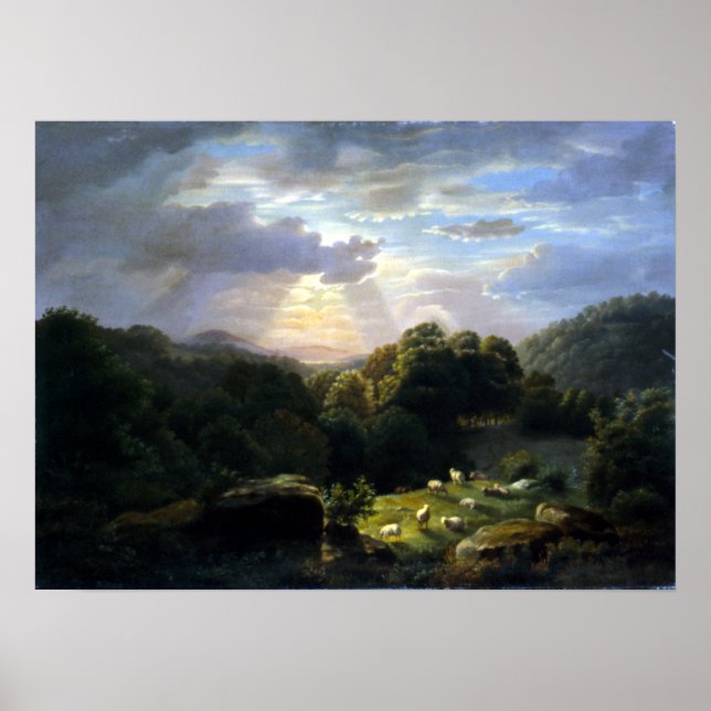 Póster Paisaje de Robert S. Duncanson con oveja (Frente)