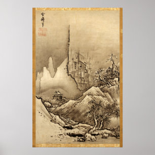 Póster Paisaje de Sesshu Toyo de las Cuatro Estaciones - 