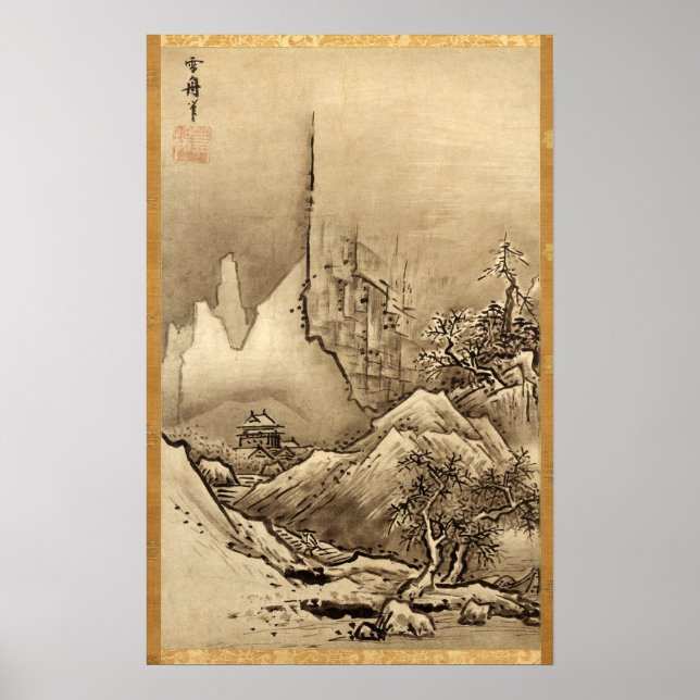 Póster Paisaje de Sesshu Toyo de las Cuatro Estaciones -  (Frente)